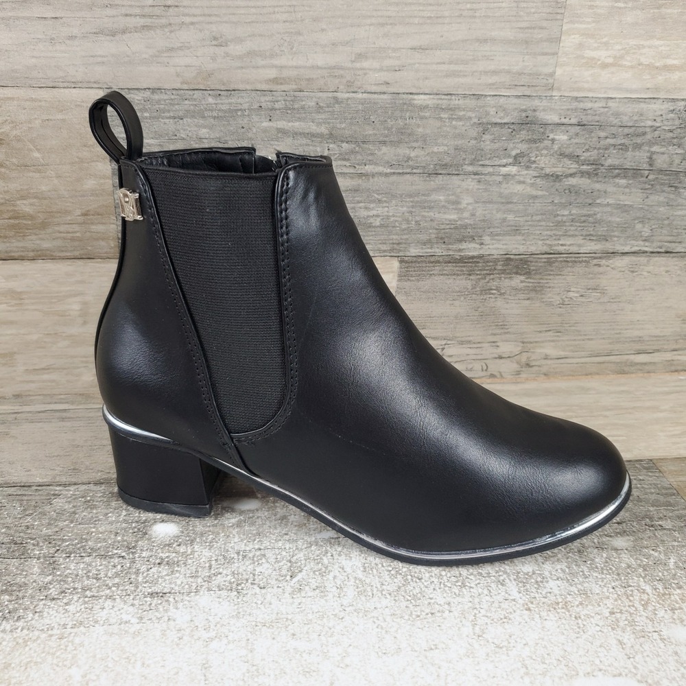 Badgley Mischka Womens Chelsea Ankle Boots Sz 4 Black Leather Block Heel Comfort